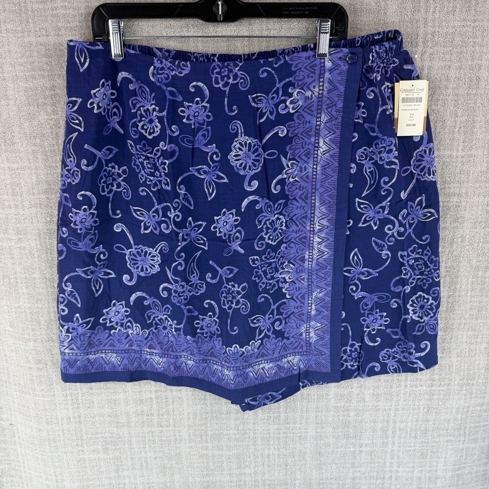 Coldwater Creek Skort Womens 22 Blue Short Hawaiian Floral Layered Pull On Rayon